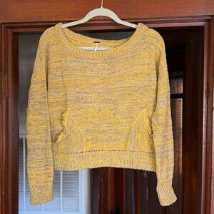 Free People "Natural in My Pocket" Yellow Grey Pull Over Sweater Size Small